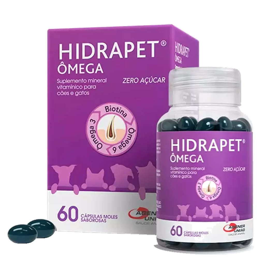 Hidrapet Ômega 60 Cápsulas — Suplemento Omega 3 y 6 para Perros y Gatos | Agener União