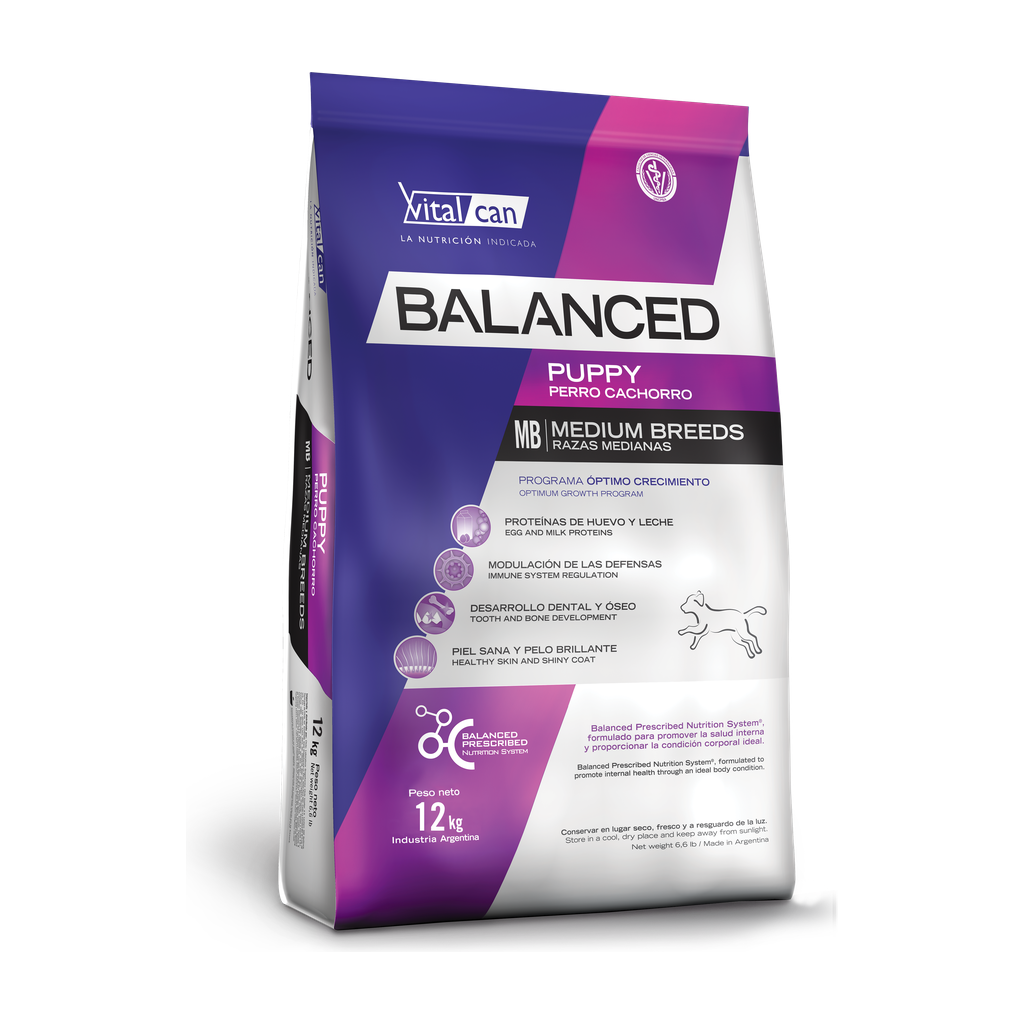 Vitalcan Balanced Puppy Medium Breeds * 12kg — Óptimo Crecimiento y Desarrollo Óseo para Cachorros de Razas Medianas