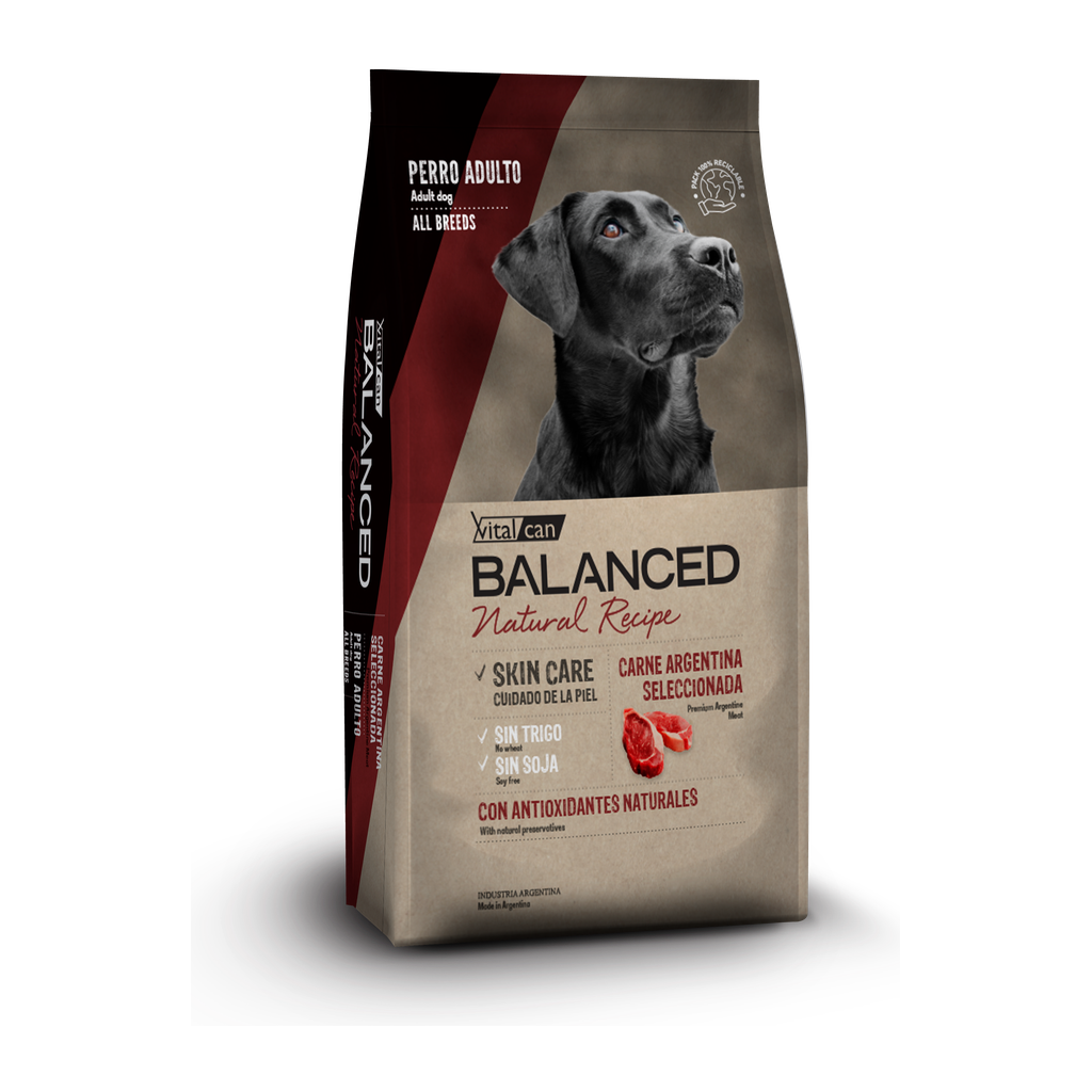 Vitalcan Balanced Natural Recipe Perro Adulto Carne Argentina * 15kg — Sin Trigo ni Soja | Vitalcan