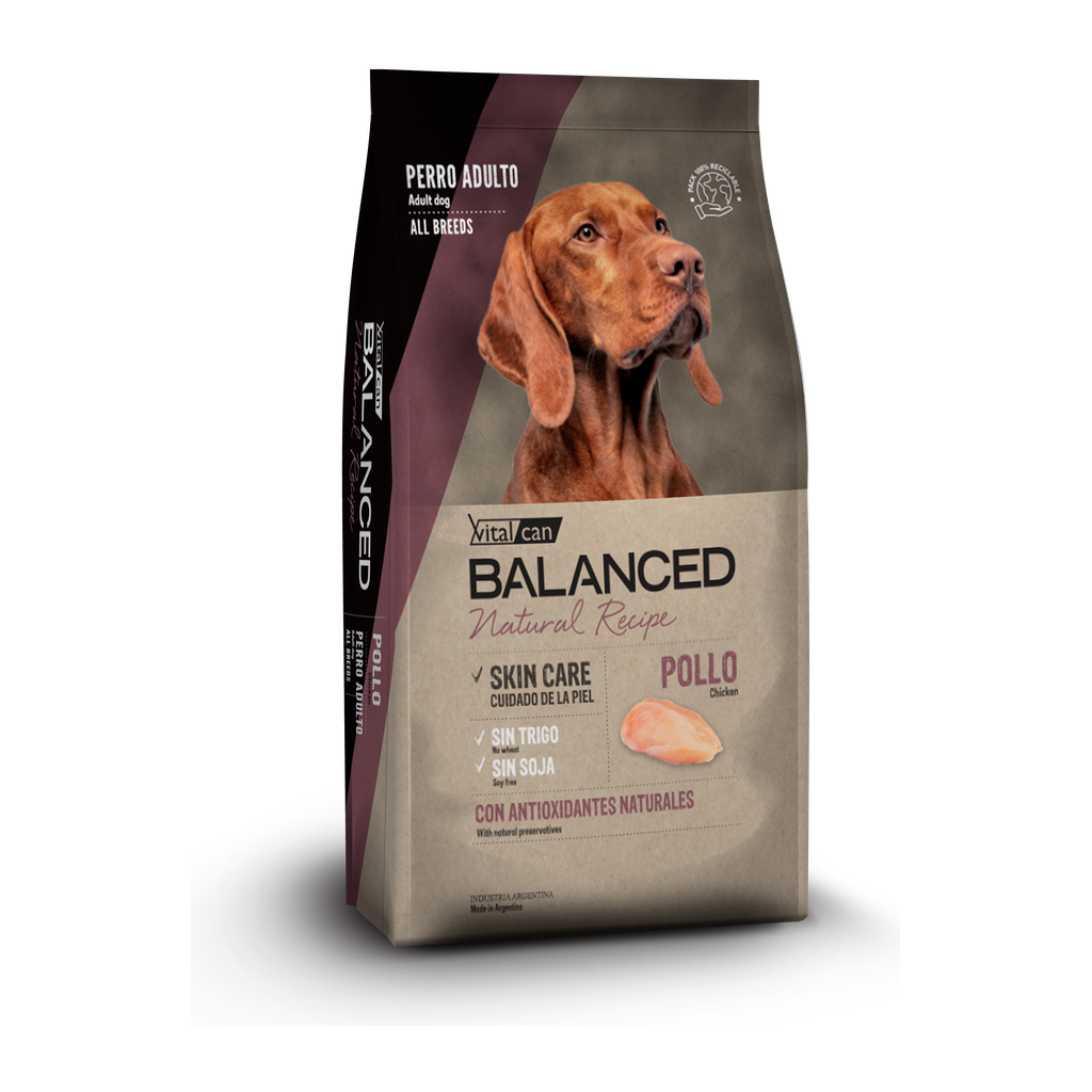 Vitalcan Balanced Natural Recipe Perro Adulto Pollo * 3kg — Sin Trigo ni Soja | Vitalcan